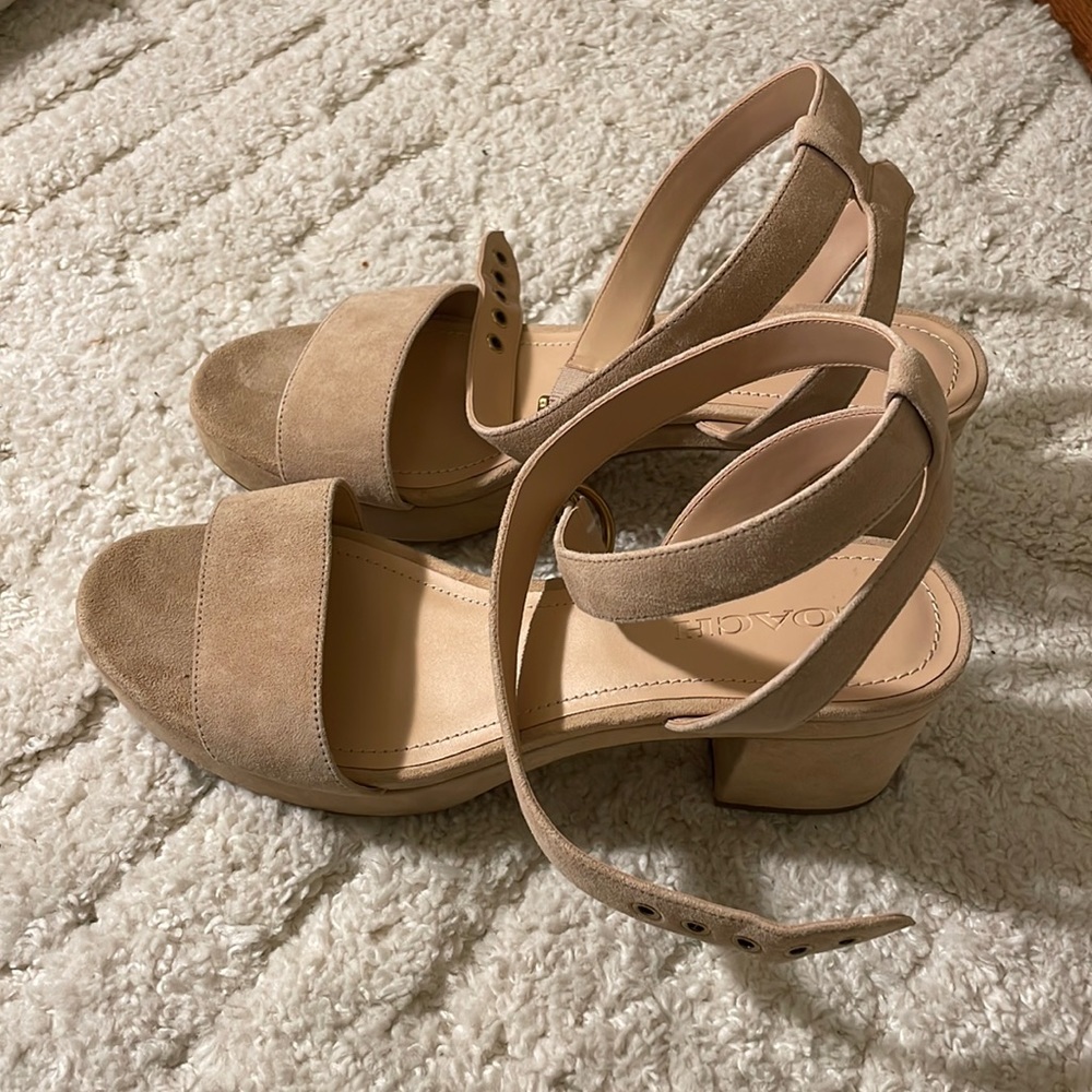 Coach Serena Platform Suede Ankle Wrap Sandals